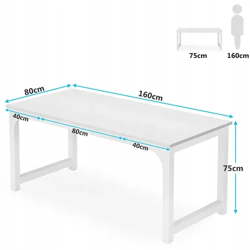 Grand Bureau D'ordinateur Moderne - 160 X 80 Cm - Cadre En Métal Blanc