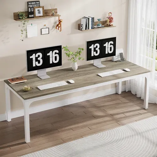 Bureau Informatique, Double Bureau Long Pour Chambre De Bureau à Domicile, 200x70x75 Cm