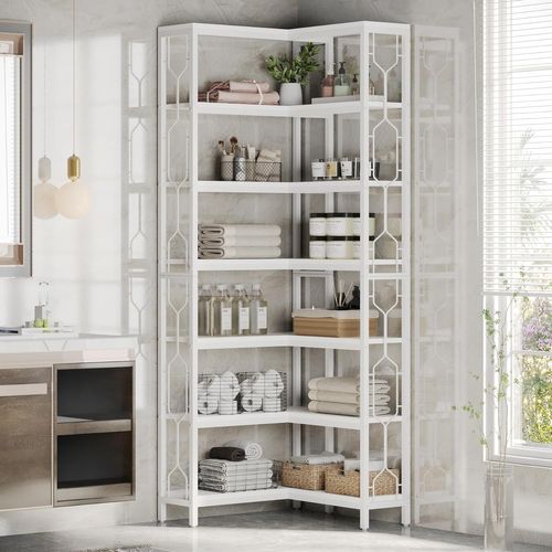 Bibliothèque D'angle, Étagère Industrielle à 7 Niveaux, La Cuisine, Blanc