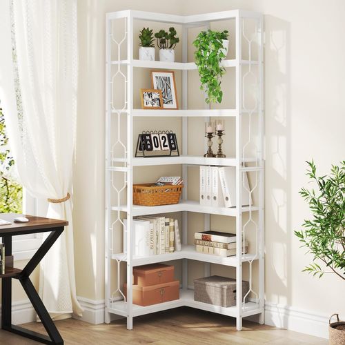 Bibliothèque D'angle, Étagère Industrielle à 7 Niveaux, La Cuisine, Blanc
