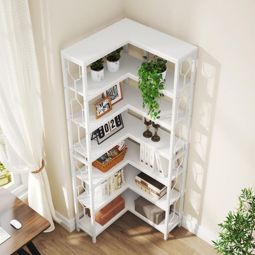 Bibliothèque D'angle, Étagère Industrielle à 7 Niveaux, La Cuisine, Blanc
