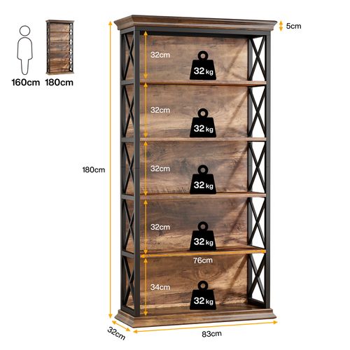 Bibliothèque Industrielle à 6 Niveaux, 180 Cm