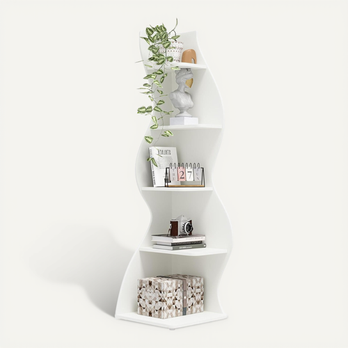Étagère D'angle Moderne à 5 Niveaux, Petite Bibliothèque D'angle Élégante Pour La Salon