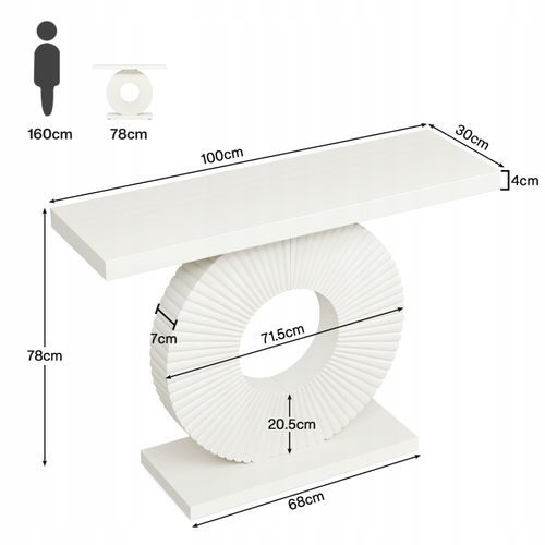 Table Console, Meuble D'entrée Avec Base Circulaire En Forme, Pour Entrée Couloir, Blanc
