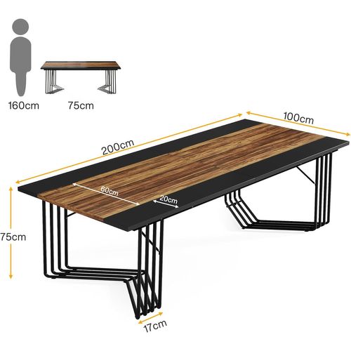 Bureau 200 Cm Pour 2 Personnes Avec Structure Géométrique Solide En Métal - Marron Rustique