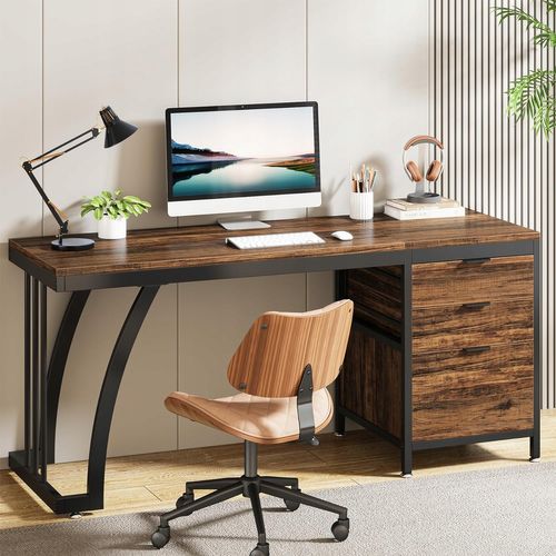 Bureau D'ordinateur Avec 3 Tiroirs, 150 Cm, Avec Tiroirs Réversibles, Bureau Industriel