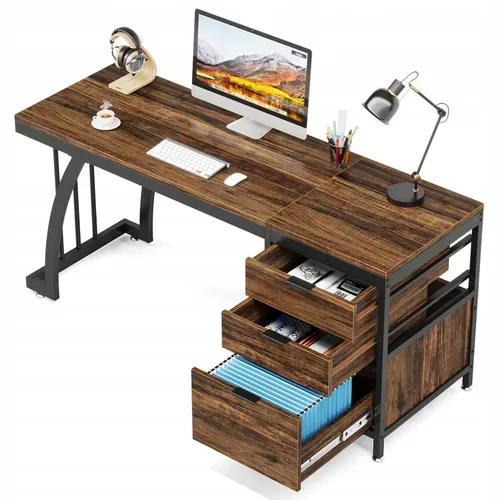 Bureau D'ordinateur Avec 3 Tiroirs, 150 Cm, Avec Tiroirs Réversibles, Bureau Industriel