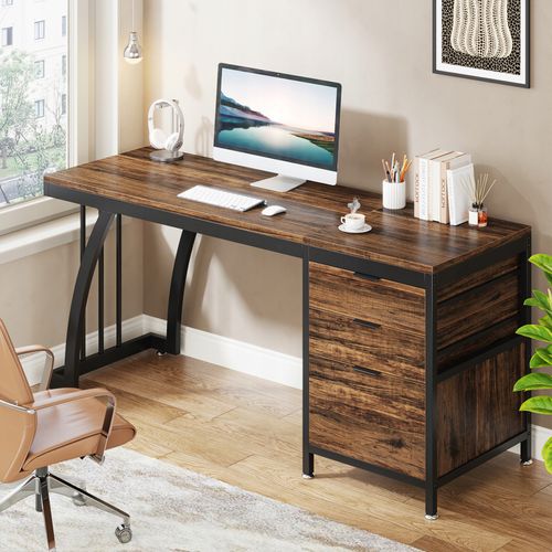 Bureau D'ordinateur Avec 3 Tiroirs, 150 Cm, Avec Tiroirs Réversibles, Bureau Industriel