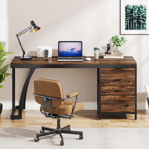 Bureau D'ordinateur Avec 3 Tiroirs, 150 Cm, Avec Tiroirs Réversibles, Bureau Industriel