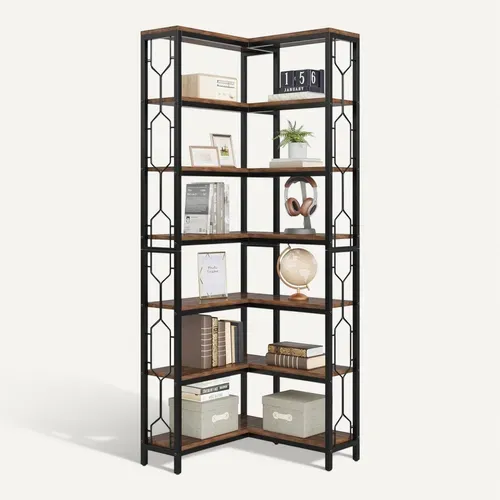 Bibliothèque D'angle, Étagère Industrielle à 7 Niveaux, Étagères D'angle En Bois Et Métal