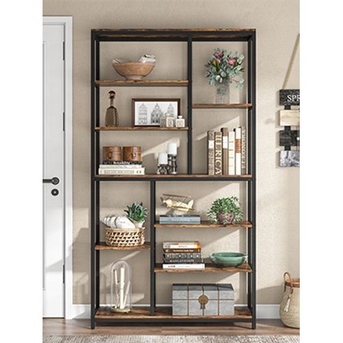 Bibliothèque, Étagère De Rangement à 9 Niveaux, Meuble De Rangement, Pour Salon(marron Rustique)