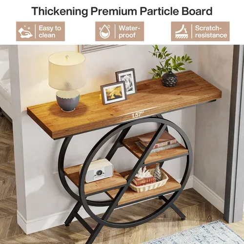 Table Console De 100 Cm Avec Plateau Épais Pour Salon, Entrée, Marron Clair