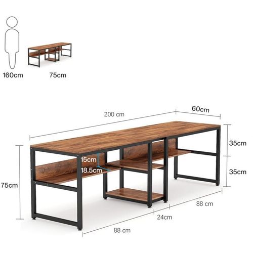 IBF Grand Bureau D'ordinateur En Métal Et Bois Pour 2 écrans, Bureau Deux Personnes De 177,8 Cm Pour Travail Exécutif, écriture, étude, Jeux, Grand Bureau Double Industriel Moderne, Chêne Gris Foncé