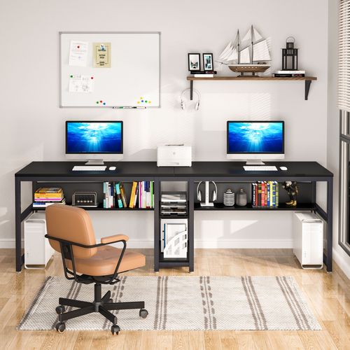 Bureau Double Pour Deux Personnes Avec Bibliothèque, Bureau D'ordinateur Double Pour Deux Personnes