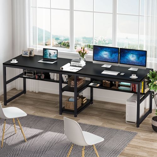 Bureau Double Pour Deux Personnes Avec Bibliothèque, Bureau D'ordinateur Double Pour Deux Personnes
