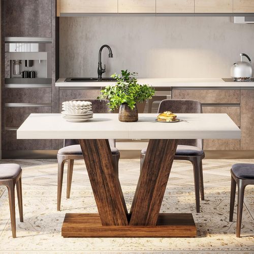 Table De Salle à Manger De 120 Cm Pour 4 Personnes, Table De Cuisine Blanche Avec Piédestal Robuste