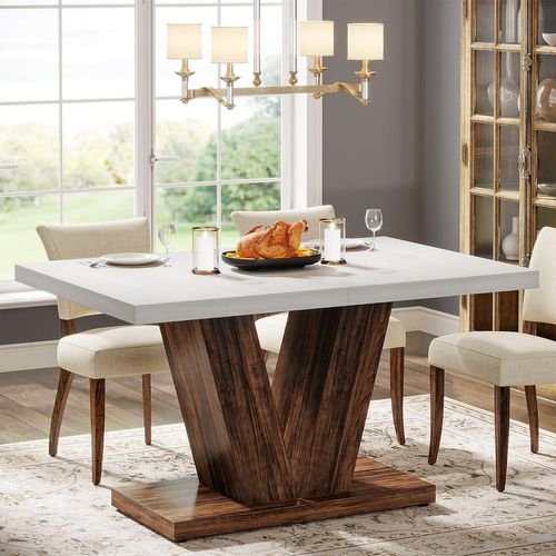 Table De Salle à Manger De 120 Cm Pour 4 Personnes, Table De Cuisine Blanche Avec Piédestal Robuste