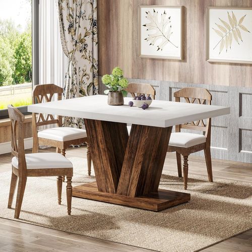 Table De Salle à Manger De 120 Cm Pour 4 Personnes, Table De Cuisine Blanche Avec Piédestal Robuste