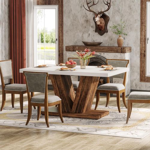 Table De Salle à Manger De 120 Cm Pour 4 Personnes, Table De Cuisine Blanche Avec Piédestal Robuste