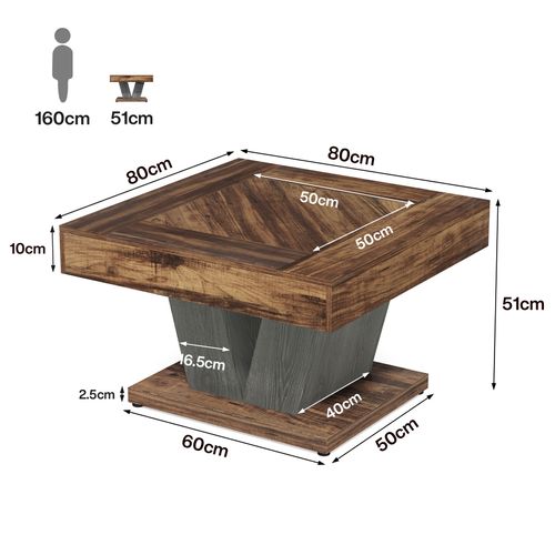 Table Basse Carrée, Table Basse Pour Salon, Moderne/industriel/rustique, Marron Rustique Et Noir