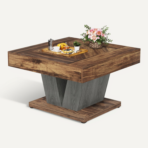 Table Basse Carrée, Table Basse Pour Salon, Moderne/industriel/rustique, Marron Rustique Et Noir