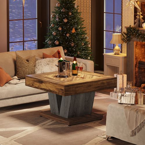 Table Basse Carrée, Table Basse Pour Salon, Moderne/industriel/rustique, Marron Rustique Et Noir