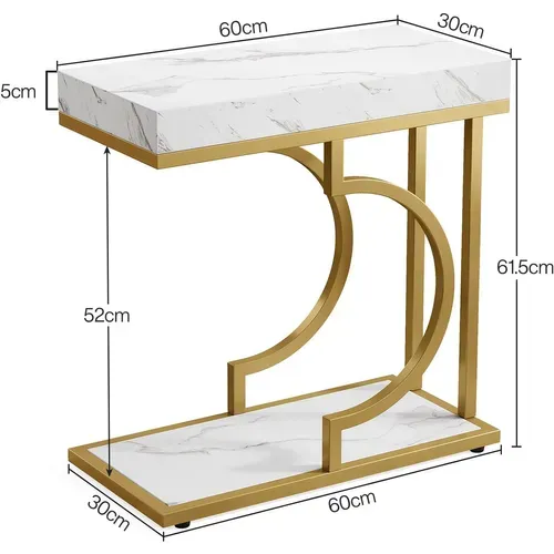 Table D'appoint Étroite En Or Blanc - Table D'appoint En Forme De C - Table De Chevet Moderne