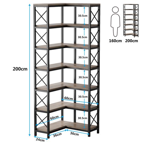 Étagère D'angle à 5 Niveaux, Hauteur 176CM Bibliothèque Du Coin, Meuble