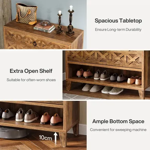 Meuble à Chaussures Avec 2 Tiroirs à Rabat, Meuble De Rangement, 20 Paires D'armoires , 80x24x110 Cm