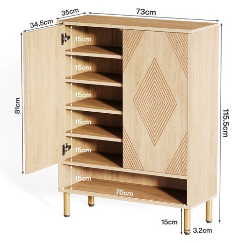 Armoire à Chaussures Avec 2 Portes, 73 X 35 X 115 Cm, 6 Étages Pour 25 Paires De Chaussures