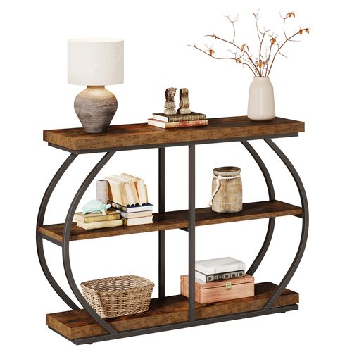 Table Console Industrielle à 3 Niveaux Avec Cadre En Métal Arqué Et Étagères De Rangement