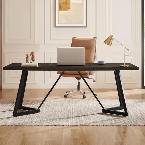 Grand Bureau Rectangulaire Pour Ordinateur Portable Avec Structure En Métal - 180 Cm - Noir