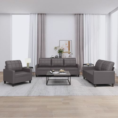 Ensemble De Canapés 3 Pièces Avec Coussins Gris Similicuir