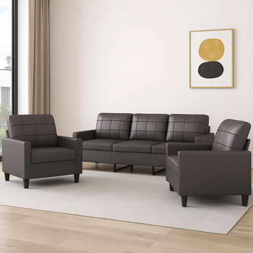 Ensemble De Canapés 3 Pièces Avec Coussins Gris Similicuir