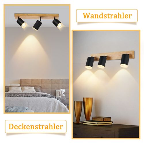 Plafonnier LED 3 Spots Réglables - Base Bois Noir - Ampoules GU10 Incluses - Éclairage Décoration