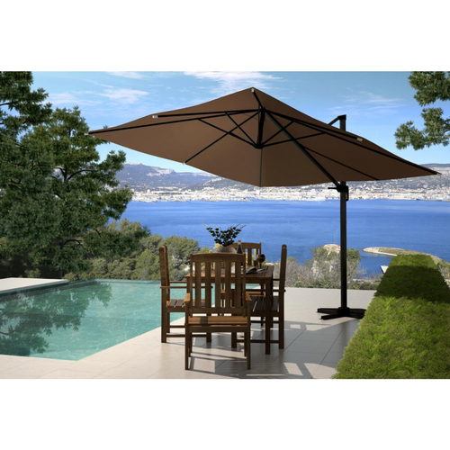 Palatino - Parasol Carré 3x3 Déporté Rotatif Marron En Aluminium