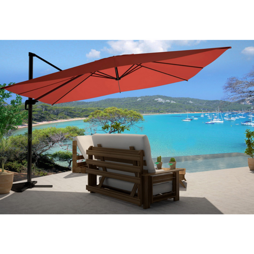 Parasol rectangulaire 3x4m déporté rotatif orange en aluminium NAVIA main image 1