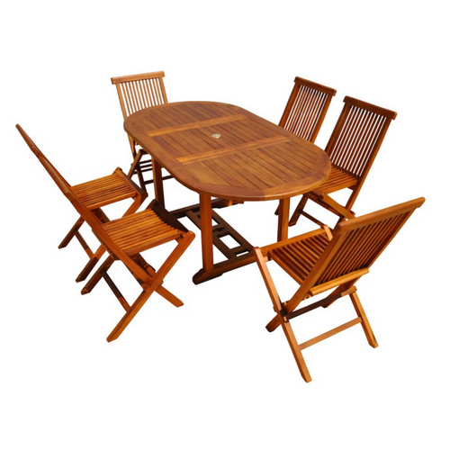 Lubok - Salon De Jardin Extensible Avec Table Rectangle 6 Places En Teck Huilé