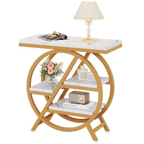 Table D'appoint à 3 Niveaux En Imitation Marbre Avec Rangement,d'appoint Étroite