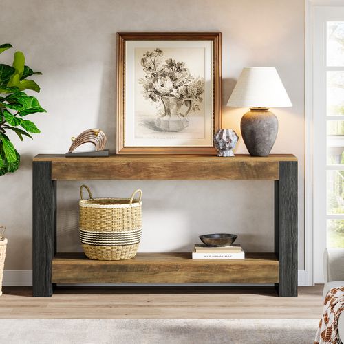 Table Console De 160 Cm De Long Pour Entrée, Table D’entrée En Bois Rustique Pour Salon