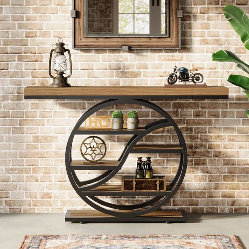 Table Console Industrielle à 5 Étages De 120 Cm Avec Socle Circulaire