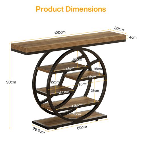 Table Console Industrielle à 5 Étages De 120 Cm Avec Socle Circulaire