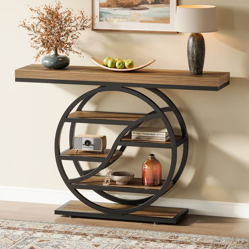 Table Console Industrielle à 5 Étages De 120 Cm Avec Socle Circulaire