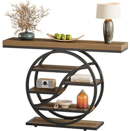 Table Console Industrielle à 5 Étages De 120 Cm Avec Socle Circulaire