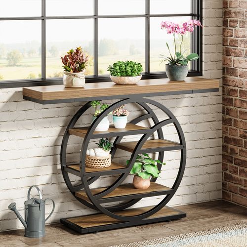 Table Console Industrielle à 5 Étages De 120 Cm Avec Socle Circulaire