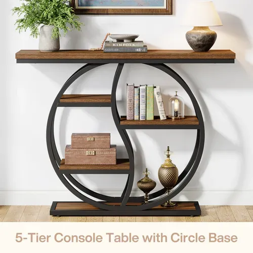 Table Console Industrielle à 4 Étages, 120 X 30 Cm, Avec Base Circulaire
