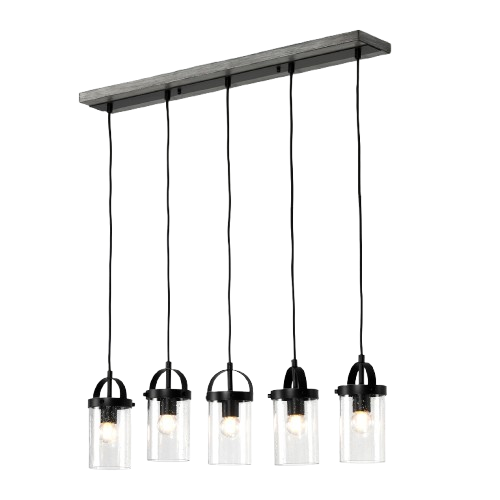 Lustre Linéaire Noir à 5 Lumières, Hauteur Réglable (culot E27, Ampoules Non Fournies)