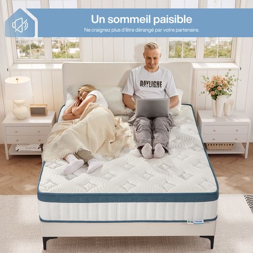 Matelas Ressorts Ensachés 140x200 cm 7 Zones Épaisseur 25 cm Mi-Ferme