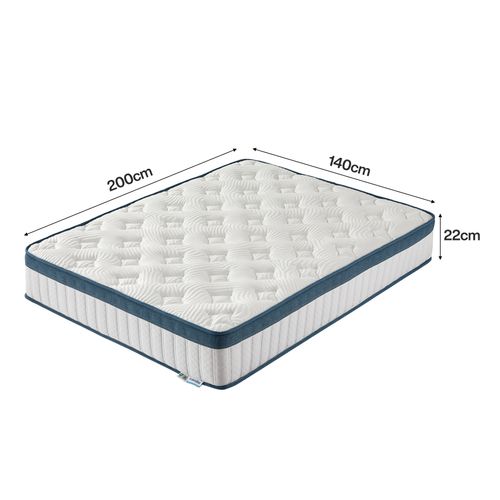 Matelas 140x200 cm Ressorts Ensachés 7 Zones Épaisseur 22 cm