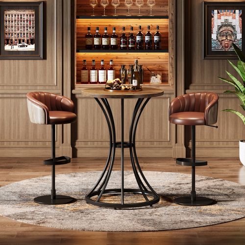 Table De Bar Ronde De 95 Cm De Haut, Petite Table Bistro De 60x60 Cm Pour Cuisine Et Salle à Manger